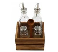 Table Caddy: 4 Piece Condiment Set, Acacia Wood