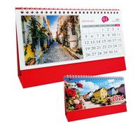 Table Calendar 2026 Leddy Living 24 x 14.5 cm Spiral Theme Flowers and Houses with Colour Photos and Large Space Notes Perfect for Home Office and Desk