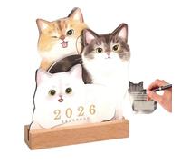 Table Calendar, Monthly Desk Planner with Pet Theme - Academic Agenda with Wooden Base Design Puppy Kitty Daily Organization Home School Office