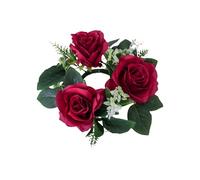 Table Centerpiece Garland Handmade Floral Artificial Rose Wreath Candle Ring Spring Green Leaves Flower for Home Wedding Party Wine Red
