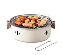 Table Charcoal Grill - Stainless Steel Charcoal Stove | Multifunctional Smoker Grill | Portable Barbecue Grill with Wooden Handle Indoor Camping Stove