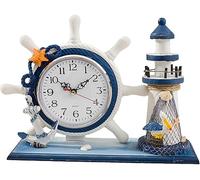 Table Clock,desktop Clock,mediterranean Ocean Style Silent Table Clock,quiet Sweep Movement Desktop Ornament For Living Room Home Decor Brown, Silver Right Lighthouse