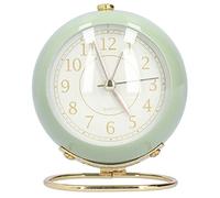 Table Clock Silent Non Ticking Metal Paint Bedside Clocks Power Saving Eye Protection Battery Operated Small Clock with Night Light for Bedroom Home Kitchen(Green)