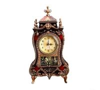 Table Clock with Vintage Antique Design and 12 Hourly Music Songs, Battery Operated Plastic Clock for Decorative Use in Various Environments (Brown)