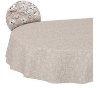 Table Cloth 180 x 140 cm Cotton Polyester Washable Easy Care Violins Beige Cut Edge