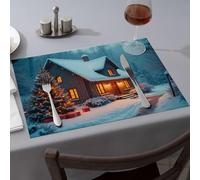 Table Cloth A Cozy Cabin In The Snow With Christmas Decorations Dining Place Mats Kitchen And Dining Table Cloth(6PCS)
