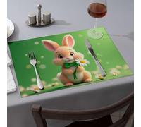 Table Cloth A Cute Bunny Holding Daisies. Dining Place Mats Summer Table Runner Placemats(6PCS)