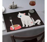 Table Cloth A White Cat With Blue Eyes Sits Beside An Empty Food Bowl Dining Place Mats Kitchen And Dining Table Cloth(1PCS)