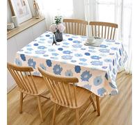 Table Cloth Blue Flowers Wipeable Tablecloths Rectangular,Stain Resistant Waterproof Dust-Proof Shrink-Proof Wipe Clean Table Cover,For Kitchen,Dinner,Picnic Outdoor Party