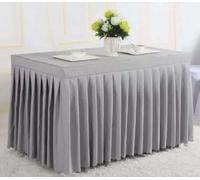 Table Cloth Box Cover Whole Table Wedding Rectangle With Skirt Swag Ruffle Style Party Hotel Meeting Banquet Show Decoration,Silver,153 x 75 x75 H (5FT)