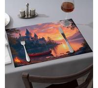 Table Cloth Castle By The Lake At Sunset Dining Place Mats Kitchen And Dining Table Cloth(6PCS)