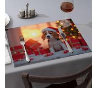 Table Cloth Christmas Pup With Presents And Tree Dining Place Mats Modern Farmhouse Decor Premium Kitchen & Dining(6PCS)