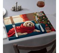 Table Cloth Christmas Pup Wrapped In Warmth Dining Place Mats Modern Farmhouse Decor Premium Kitchen & Dining(4PCS)