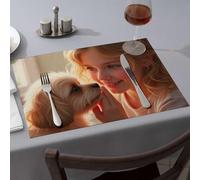 Table Cloth Girl And Her Adorable Dog Dining Place Mats Modern Farmhouse Decor Premium Kitchen & Dining(6PCS)