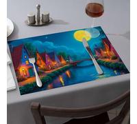 Table Cloth Magical Night In The Village Dining Place Mats Modern Farmhouse Decor Premium Kitchen & Dining(4PCS)