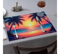 Table Cloth Palm Trees Frame A Serene Sunset Over The Ocean Dining Place Mats Washable Placemats Rustic Home Decor(6PCS)