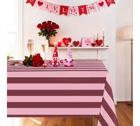 Table Cloth Red and Pink Striped Tablecloth - 57 x 120 Inch Waterproof Tablecloths Rectangle Polyester Table Covers for Birthday Wedding Ceremony Banquet Picnic Party Decorations