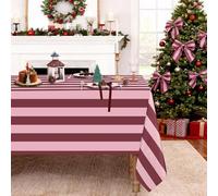 Table Cloth Red and Pink Striped Tablecloth - 57 x 120 Inch Waterproof Tablecloths Rectangle Polyester Table Covers for Birthday Wedding Ceremony Banquet Picnic Party Decorations