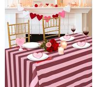 Table Cloth Red and Pink Striped Tablecloth - 57 x 84 Inch Waterproof Tablecloths Rectangle Polyester Table Covers for Birthday Wedding Ceremony Banquet Picnic Party Decorations
