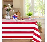 Table Cloth Red and White Striped Tablecloth - 57 x 120 Inch Rectangle TableCloths Polyester Table Covers for Birthday Wedding Ceremony Banquet Picnic Party Decorations