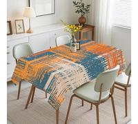 Table Cloth Retro Orange Blue Washable Table Cloth Wipe Clean Outdoor Party Rectangle Polyester Fabric Reusable Wipeable Tablecloths Waterproof Dining Table Cover(140x200cm)