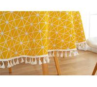 Table Cloth Round Wipeable Dust-Proof, Treer Cotton Linen Circular Tablecloth with Tassel Simple Geometric Nordic Table Cover for Kitchen Dining Room Party Indoor Outdoor (Yellow,Diameter 150cm)