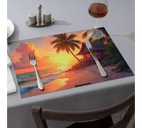 Table Cloth Sunset At The Beach With Palm Tree And Cottage Dining Place Mats Modern Farmhouse Decor Premium Kitchen & Dining(4PCS)