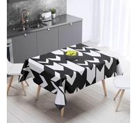 Table Cloth White Black Geometry Washable Table Cloth Wipe Clean Outdoor Party Rectangle Polyester Fabric Reusable Wipeable Tablecloths Waterproof Dining Table Cover(140x200cm)