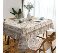 Table Cloth Wipe Clean Rectangular 110 x 140 cm, 0utdoor Wipeable Tablecloths Waterproof Vintage Beige Floral Boho Tablecloth, Washable Polyester Dining Table Cover for Kitchen Garden Picnic Party