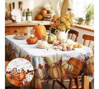 Table Cloth Wipe Clean Rectangular 110x140 cm, Waterproof Tablecloth 0utdoor Wipeable Tablecloths Rectangle, Pumpkin Autumn Leaves Table Cover for Dining Kitchen Thanksgiving Harvest Party Picnic