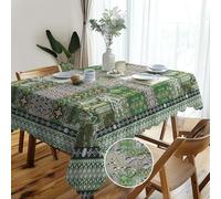 Table Cloth Wipe Clean Rectangular 140 x 180 cm, 0utdoor Wipeable Tablecloths Waterproof Vintage Green Floral Boho Tablecloth, Washable Polyester Dining Table Cover for Kitchen Garden Picnic Party