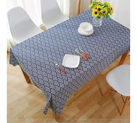Table Cloth Wipeable 6 Seater Table Covers For Weddings Fish Scales Waves Table Clothes Japanese Marble Table Covering Cotton Linen Navy Blue White Table Decoration 140X250Cm