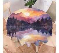 Table Cloths Modern Colorful Lake Rustic Sunset Trees Mountain Dining Table Cover Dust-Proof Tablecloth For Banquet Kitchen Holiday 152Cm
