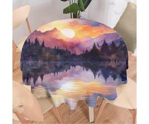 Table Cloths Modern Colorful Lake Rustic Sunset Trees Mountain Dining Table Cover Dust-Proof Tablecloth For Banquet Kitchen Holiday 152Cm
