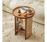 Table d'appoint en résine et rotin - Table d'appoint ronde à deux niveaux pour salon, chambre, balcon - Solution de rangement élégante