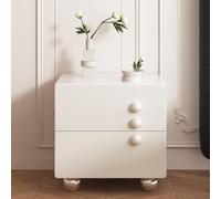 Table de chevet en bois avec 2 tiroirs de rangement et pieds boules - Table de chevet moderne de style crème pour cuisine, chambre, salon