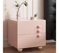 Table de chevet en bois avec 2 tiroirs de rangement et pieds boules - Table de chevet moderne de style crème pour cuisine, chambre, salon