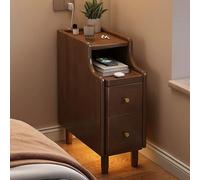 Table de chevet en bois massif avec 2 tiroirs et étagère coulissante ouverte, style milieu du siècle moderne pour chambre à coucher