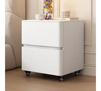 Table de chevet en bois massif avec 2 tiroirs et poignées invisibles, roulettes pivotantes à 360°, style rustique et moderne, pour chambre à coucher, salon (blanc, 60 cm)