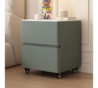 Table de chevet en bois massif avec 2 tiroirs et poignées invisibles, roulettes pivotantes à 360°, style rustique et moderne, pour chambre à coucher, salon (vert, 60 cm)