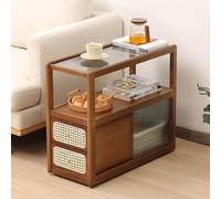 Table de chevet en rotin avec tiroir et étagère ouverte, table de chevet en bambou, plateau en verre pour petits espaces - Idéale pour le salon ou la chambre