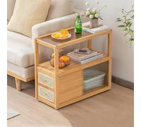 Table de chevet en rotin avec tiroir et étagère ouverte, table de chevet en bambou, plateau en verre pour petits espaces - Idéale pour le salon ou la chambre
