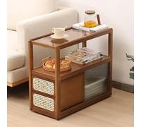 Table de chevet en rotin avec tiroir et étagère ouverte, table de chevet en bambou, plateau en verre pour petits espaces - Idéale pour le salon ou la chambre