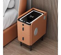 Table de chevet moderne à 2 tiroirs avec chargement sans fil, verrouillage par empreinte digitale, éclairage LED (orange), table de chevet connectée avec fonction audio.