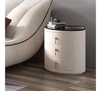 Table de chevet nordique pour chambre à coucher, table de chevet ronde minimaliste moderne avec 3 tiroirs, commode en cuir et verre trempé de luxe léger 47 x 47 x 52 cm (couleur : blanc)