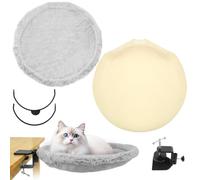 Table Edge Cat Hammock, Heavy Duty Hanging Cat Bed, Clamp On Cats Bed, Cats Desk Beds Table Perch, Hanging Pet Lounger, with Replacement Mat Warm Plush and Breathable Mesh Cushion up to 40 lbs