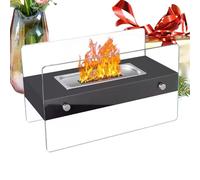 Table Fire Pit - 14 Inch Outdoor Fireplace | Glass Fireplace Garden - Rectangular Burner with Stainless Steel Windscreen, Perfect for Creating a Warm Atmosphere on Your Balcony.