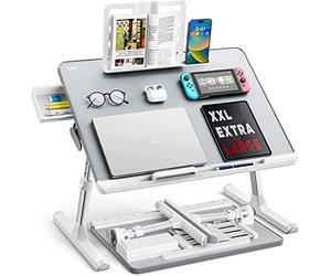 Table, Folding desk, SAIJI 60*45cm Table lap for bed, Multi-purpose Premium Lapdesk, Height Angle adjustable, with Book Stand, Drawer, Tablet slot, for Eating, Working, Writing, Gaming, Drawing (Grey)