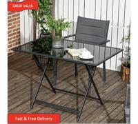 Outsunny Folding Rectangular Garden Dining Table For 6 With Parasol Hole - Black, Black