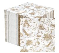 Table Fun 100 x Bulk Pack Soft Gold Chinoiserie Paper Napkins | 2ply 33cm | Gold Disposable Party Serviettes for Birthdays, Elegant Wedding Napkins, Pretty Tableware for Anniversaries and Tea Parties